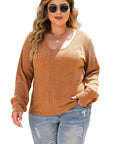 Brown Plus Size Ribbed Slim Fit Knit Top - Toi ‘n’ Moi Ltd