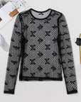 Black Bow Pattern Accent Mesh Long Sleeve Top - Toi ‘n’ Moi Ltd