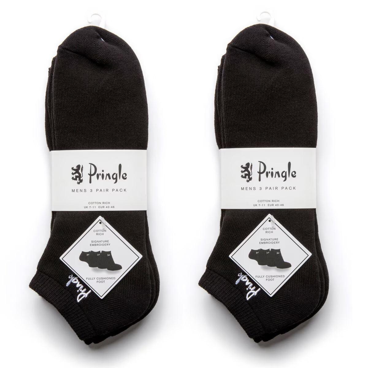 Pringle Men'S 2 X 3 Pack Cushioned Trainer Socks in Black, Size 7-11 - Toi ‘n’ Moi Ltd