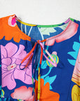 Robe babydoll bleu foncé à imprimé floral et col fendu