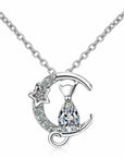 Women Crystal Moon Cat Pendant Chain Necklace 925 Sterling Silver Jewellery UK - Toi ‘n’ Moi Ltd