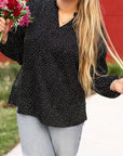 Black Plus Size Leopard Print Notch V Neck Blouse - Toi ‘n’ Moi Ltd