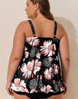Black 2pcs Plus Size Wide Strap Floral Top Tankini Set - Toi ‘n’ Moi Ltd