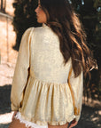 Gold Metallic Frilled V Neck Puff Sleeve Babydoll Blouse