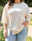 Beige Pearl Decor Crew Neck Half Sleeve Plus Size T Shirt - Toi ‘n’ Moi Ltd