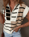 Black Stripe Colorblock Quarter Zip Collar Sweater Vest - Toi ‘n’ Moi Ltd