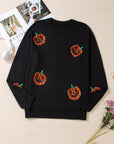 Black Plus Size Halloween Sequined Pumpkin Pattern Sweater - Toi ‘n’ Moi Ltd