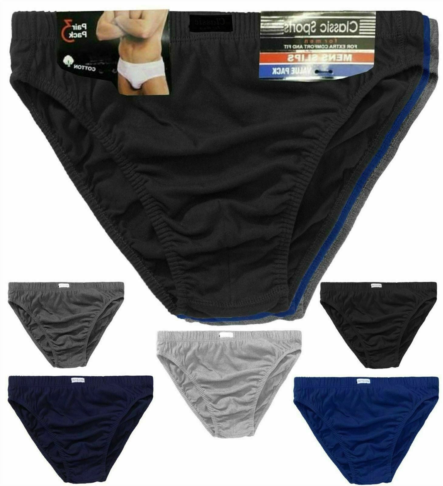 Mens Classic Sports Soft Cotton Underwear Ribbed Slips Fit Briefs Pants S-XL Lot - Toi ‘n’ Moi Ltd