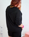 Black Textured Hoodie and Shorts Plus Size Two Piece Set - Toi ‘n’ Moi Ltd