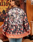 Black Plus Size Paisley Floral Print V Neck Bubble Sleeve Blouse - Toi ‘n’ Moi Ltd