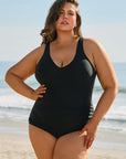 Black Solid Color U Neck Padded Plus Size One Piece Swimsuit - Toi ‘n’ Moi Ltd