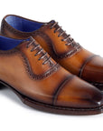Paul Parkman Men's Goodyear Welted Cap Toe Oxfords Camel Burnished (ID
