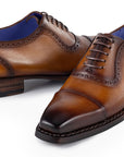 Paul Parkman Men's Goodyear Welted Cap Toe Oxfords Camel Burnished (ID