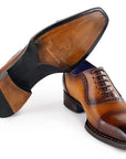 Paul Parkman Men's Goodyear Welted Cap Toe Oxfords Camel Burnished (ID