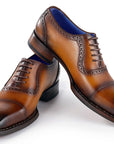 Paul Parkman Men's Goodyear Welted Cap Toe Oxfords Camel Burnished (ID