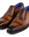 Paul Parkman Men's Goodyear Welted Cap Toe Oxfords Camel Burnished (ID