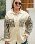 Apricot Plus Size Leopard Sleeve Raw Hem Denim Jacket - Toi ‘n’ Moi Ltd