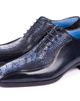 Paul Parkman Navy Genuine Ostrich Leg Bicycle Toe Oxfords (ID