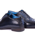 Paul Parkman Navy Genuine Ostrich Leg Bicycle Toe Oxfords (ID