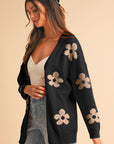 Black 60s Vintage Flower Drop Shoulder Cardigan - Toi ‘n’ Moi Ltd