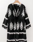 Black Plus Size Western Floral Print Fringed V Neck Dress - Toi ‘n’ Moi Ltd