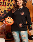 Black Plus Size Halloween Sequined Pumpkin Pattern Sweater - Toi ‘n’ Moi Ltd