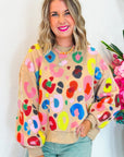 Sweat-shirt à épaules tombantes imprimé léopard multicolore kaki