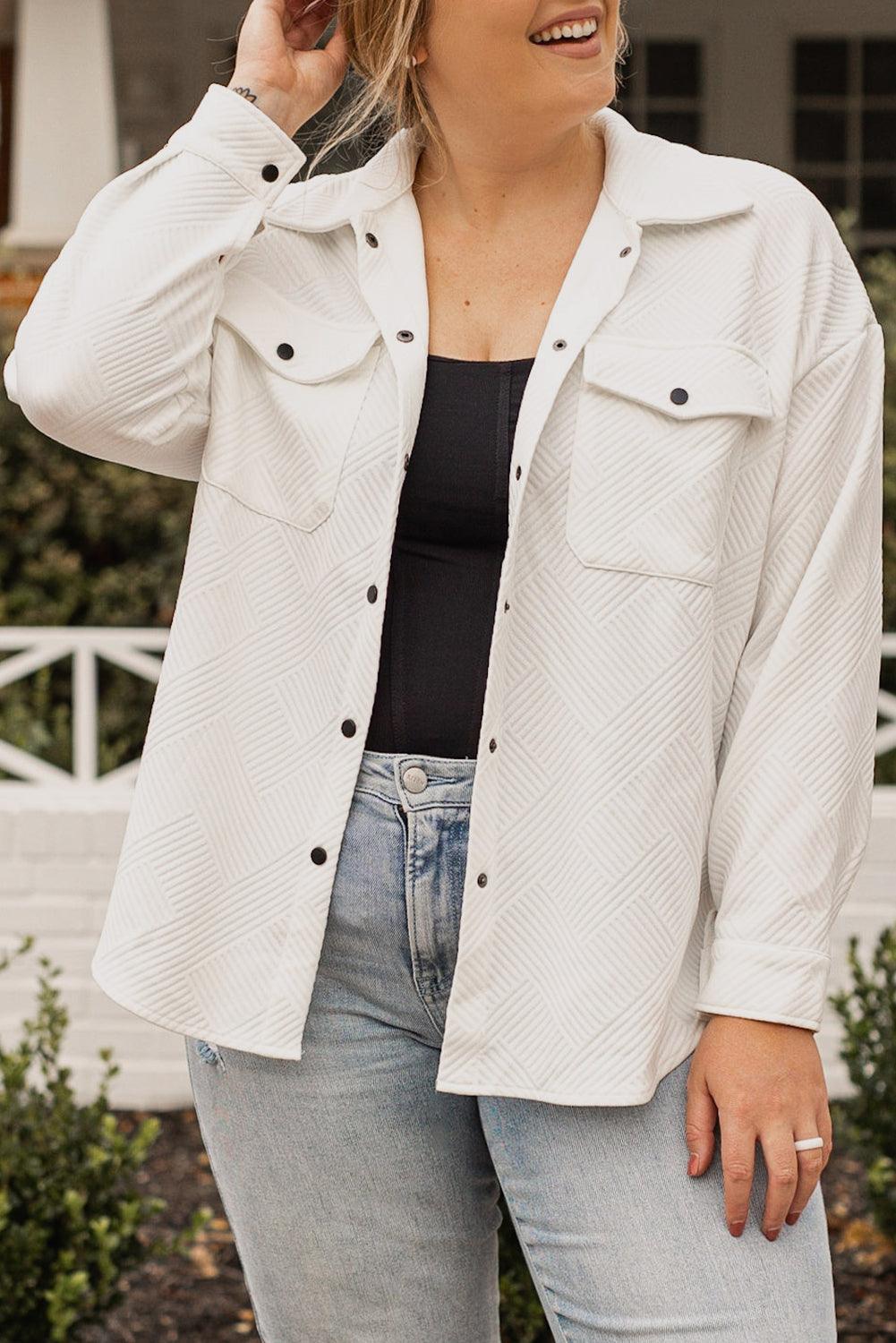 Beige Plus Size Textured Flap Pockets Jacket - Toi ‘n’ Moi Ltd