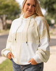 Beige Textured Patchwork Exposed Seam Plus Size Hoodie - Toi ‘n’ Moi Ltd