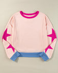 Sweat-shirt oversize à coutures apparentes et patchwork d'étoiles rose clair