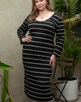 Black Plus Size Striped Loose Long Shift Dress - Toi ‘n’ Moi Ltd