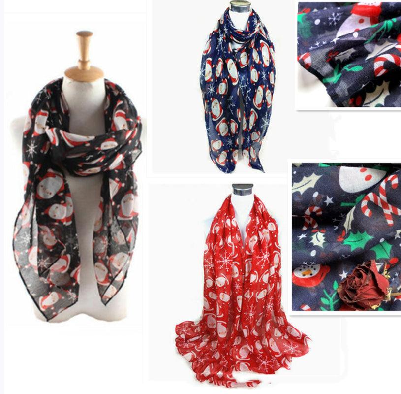 Womens Ladies Christmas Festive Scarf Santa Claus Snowman Print Winter Gifts UK - Toi ‘n’ Moi Ltd
