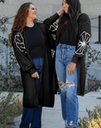 Beige Flower Embroidered Drop Shoulder Open Front Duster Cardigan - Toi ‘n’ Moi Ltd