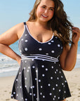 Black Polka Dot Trim V Neck Plus Size Swim Dress - Toi ‘n’ Moi Ltd
