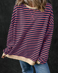Red Stripe Oversized Contrast Trim Pullover Sweatshirt