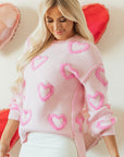 Pink Heart Shape Bubble Sleeve Baggy Sweater