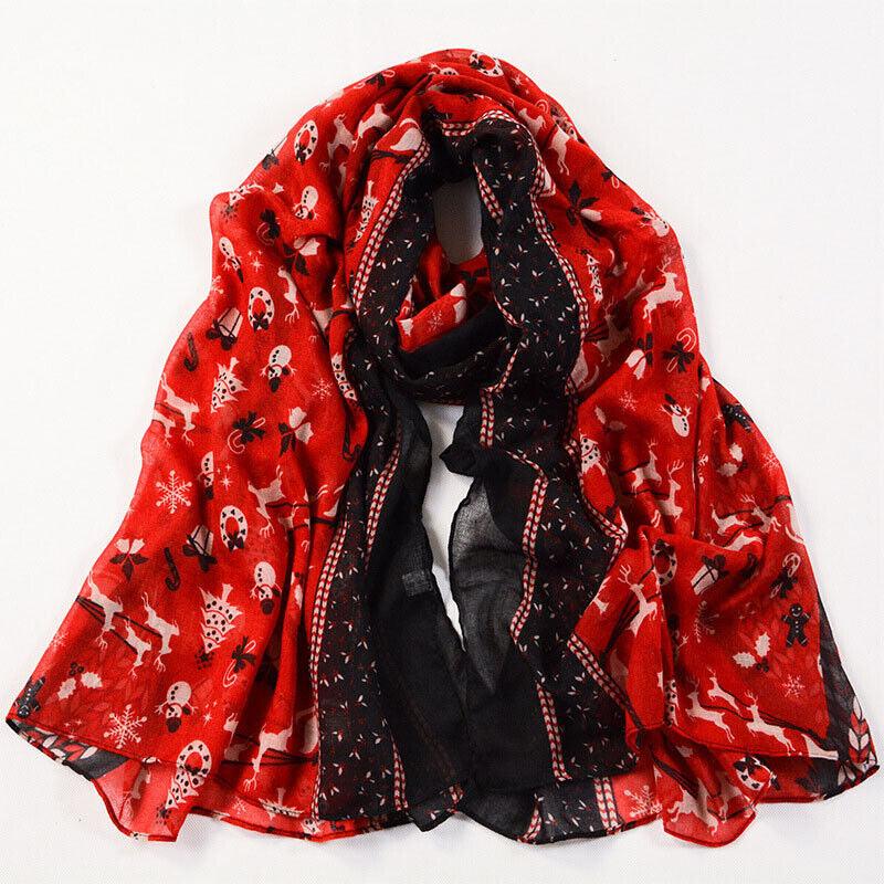 Womens Ladies Christmas Festive Scarf Santa Claus Snowman Print Winter Gifts UK - Toi ‘n’ Moi Ltd