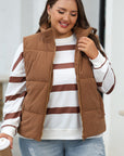 Gilet matelassé zippé à col montant en velours côtelé café