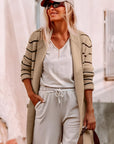 Black Stripe Shawl Neckline Open Cardigan with Pockets - Toi ‘n’ Moi Ltd