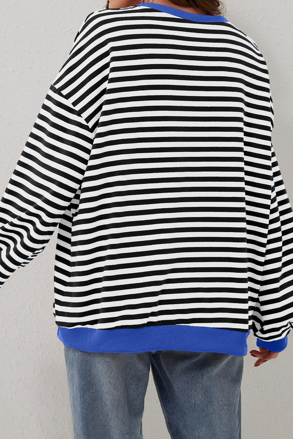 Black Stripe Oversized Contrast Trim Pullover Sweatshirt - Toi ‘n’ Moi Ltd