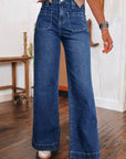 Jean taille haute à jambes larges et poches bleu marine