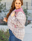 Bonbon Plaid Print Drawstring Hooded Button-up Plus Size Shirt - Toi ‘n’ Moi Ltd