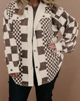Brown Color Block Checkered Print Corduroy Plus Size Shacket - Toi ‘n’ Moi Ltd