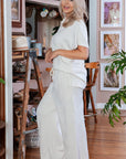 Beige Plus Size Textured Collared Top and Pants Set - Toi ‘n’ Moi Ltd