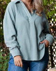 Beau Blue Textured Turn-down V Neck Drop Shoulder Plus Size Top - Toi ‘n’ Moi Ltd