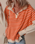 Orange Stripe Color Block Loose Fit Collared Drop Shoulder Sweatshirt