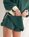 Black Contrast Trim Loose Pullover and Lace-up Waist Skort Set - Toi ‘n’ Moi Ltd