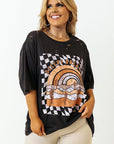 Black Checkerd DESERT DREAMS Printed Ripped Plus Size Tee - Toi ‘n’ Moi Ltd