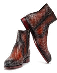 Paul Parkman Brown Burnished Woven Leather Zipper Boots (ID