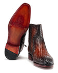 Paul Parkman Brown Burnished Woven Leather Zipper Boots (ID
